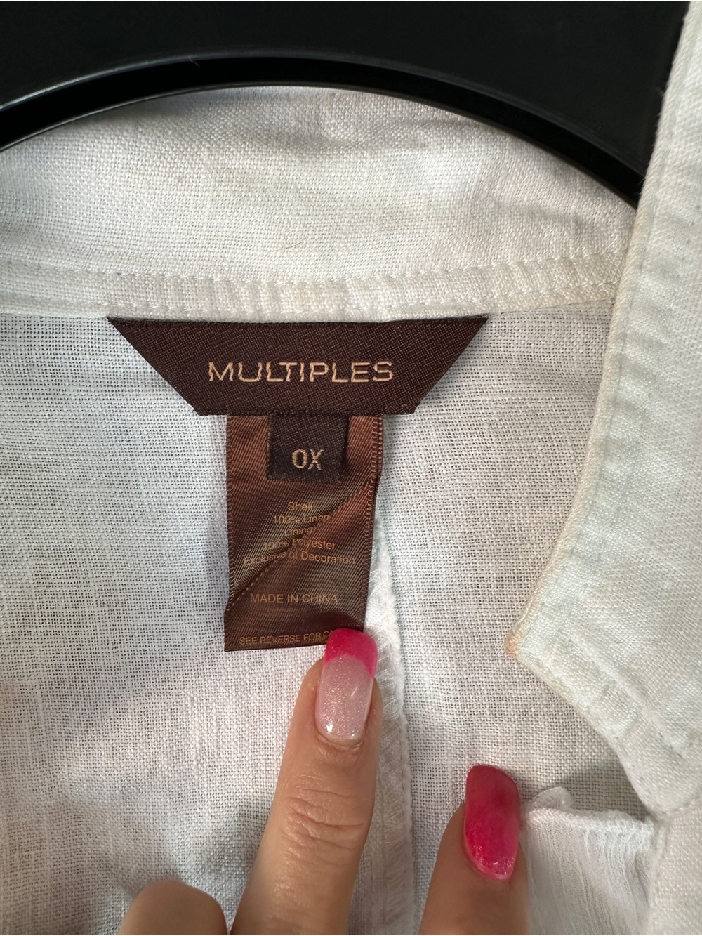Multiples White Ruffled Button-Front Linen Shirt - Picture 2 of 2